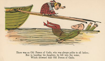 1875年にロンドンのフレデリックウォーンアンドカンパニー発行の「無意味な本」のすべての女性に常に礼儀正しいカディスの老人がいました。 作： Edward Lear