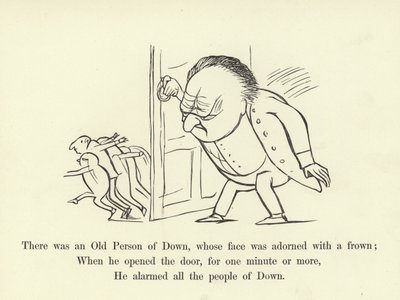 ダウンの老人がいて、その顔は眉をひそめていました 作： Edward Lear