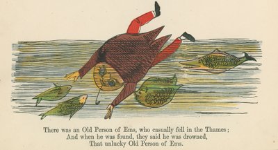 1875年にロンドンのフレデリックウォーンアンドカンパニーが出版した「A Book of Nonsense」から、テムズ川にさりげなく倒れたEmsの老人がいました。 作： Edward Lear