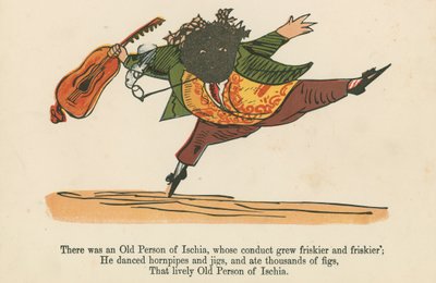 1875年にロンドンのフレデリックワーンアンドカンパニーが発行した「A Book of Nonsense」から、その行動がよりフリスキアになったイスキアの老人がいました。 作： Edward Lear