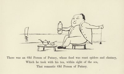 ローストスパイダーとチャツネを食べ物とするプットニーの老人がいました 作： Edward Lear