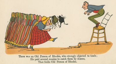 1875年頃、ロンドンのフレデリックウォーンアンドカンパニー発行の「A Book of Nonsense」から、ヒキガエルに強く反対したロードスの老人がいました。 作： Edward Lear