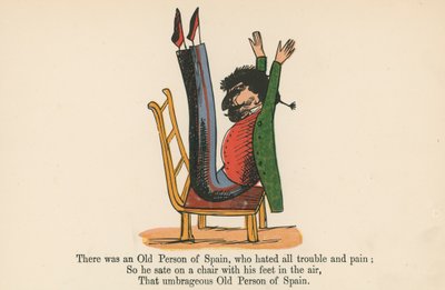 1875年頃にロンドンのフレデリックワーンアンドカンパニー発行の「無意味の書」から、すべてのトラブルと痛みを嫌うスペインの老人がいました。 作： Edward Lear