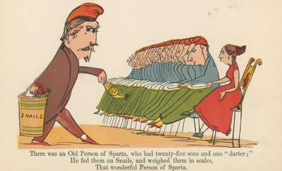 1875年にロンドンのフレデリックウォーンアンドカンパニーが発行した「A Book of Nonsense」から、25人の息子と1人の「ダーター」を持つスパルタの老人がいました。 作： Edward Lear