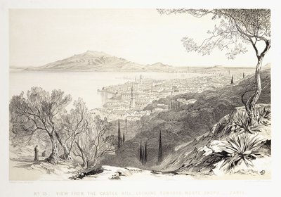 キャッスルヒルからの眺め、モンテスコポ、ザンテ、1863年に向けて 作： Edward Lear