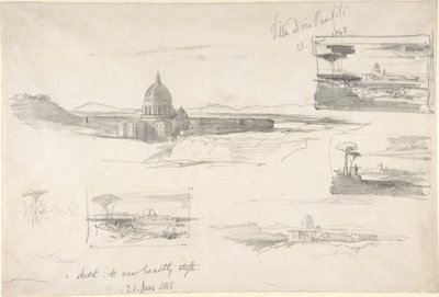 ローマのサン・ピエトロ大聖堂の眺め 作： Edward Lear