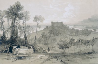 ローマとその周辺の景色：同じ名前の湖にある城とブラチアーノの町 作： Edward Lear