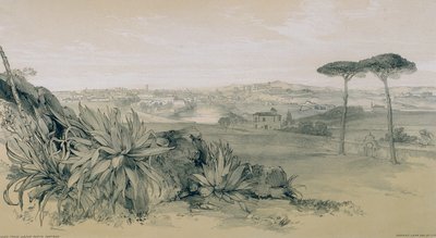 ローマとその周辺の景色：ポルタポルテーゼの上の別荘からのローマ 作： Edward Lear