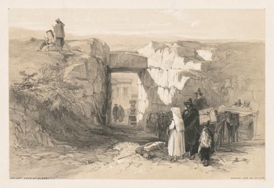 ローマとその周辺の景色：アラトリの古代の門、1841年。 作： Edward Lear