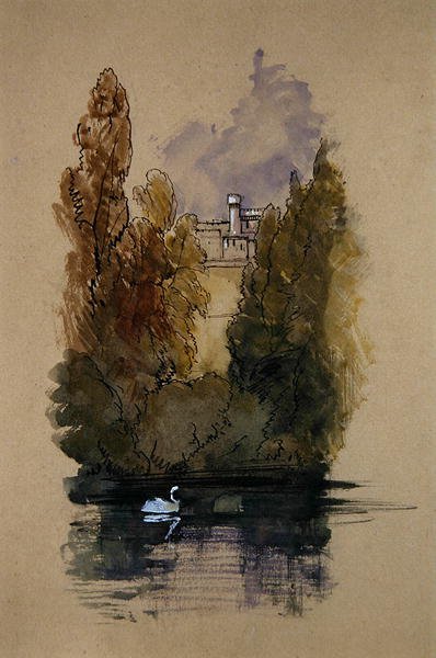 ワーウィック城（ペン＆インク、水彩、ボディカラー、紙） 作： Edward Lear