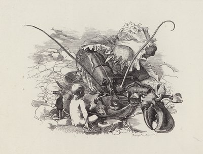 チャールズ・キングスレーの「The Water-Babies」のイラスト（彫刻）。 作： Edward Linley (after) Sambourne