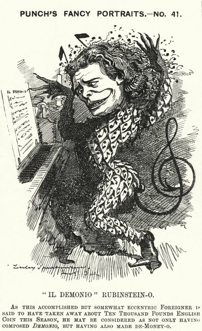 パンチの漫画。アントン・ルービンシュタイン（ロシアのピアニスト、作曲家、指揮者）（エングレーヴィング 作： Edward Linley (after) Sambourne