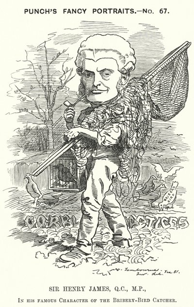 パンチの漫画。ヘンリー・ジェームズ卿 作： Edward Linley (after) Sambourne