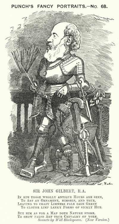 パンチの漫画。ジョン・ギルバート卿（イギリスの芸術家）（エングレーヴィング 作： Edward Linley (after) Sambourne