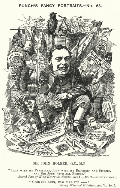 パンチの漫画。ジョン・ホルカー卿（イギリスの弁護士・政治家）（彫刻 作： Edward Linley (after) Sambourne