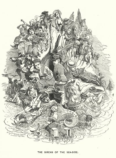 パンチの漫画。The Sirens of the Sea-Side - British coastal holiday resorts (e.g. engraving) 作： Edward Linley (after) Sambourne