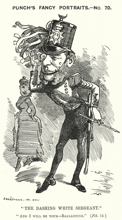 パンチの漫画。ウィリアム・バランタイン（英国弁護士）（版画 作： Edward Linley (after) Sambourne