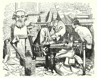 パンチ・カートゥーン：書斎で仕事をする作家（エングレーヴィング 作： Edward Linley (after) Sambourne