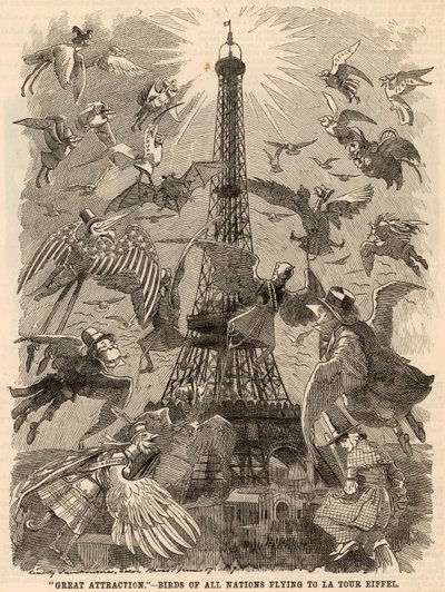 エッフェル塔に飛来する万国の鳥たち 作： Edward Linley Sambourne