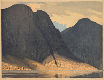 【水のある山の景色】。 作： Edward Louis Laurenson