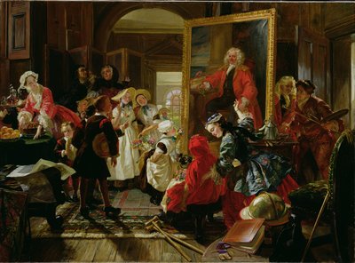 1739年のホガースのアトリエ（油彩・キャンバス） 作： Edward Matthew Ward