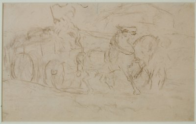 馬とカート（＃9）、c。 1880年代（紙にグラファイト） 作： Edward Mitchell Bannister