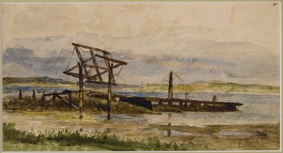 ドックのある風景、海と浜辺 (#18)、c. 1880年（紙に水彩） 作： Edward Mitchell Bannister