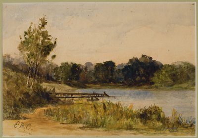 ドックと水のある風景 (#37)、c. 1880年（紙に水彩） 作： Edward Mitchell Bannister