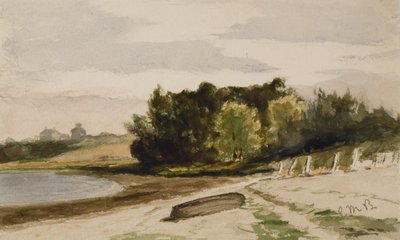 浜辺の丸太のある風景 (#40)、c. 1880年（紙に水彩） 作： Edward Mitchell Bannister