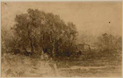 森のある風景、c。 1880年代（紙にグラファイト） 作： Edward Mitchell Bannister