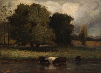 無題（池を泳ぐ4頭の牛） 作： Edward Mitchell Bannister