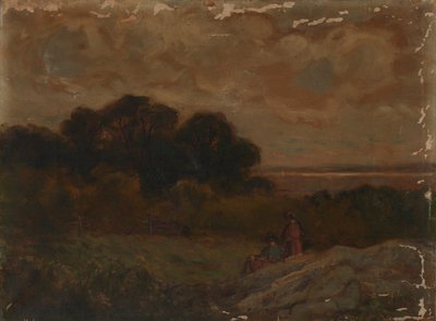 無題（岩に凭れる二人の女性のいる風景） 作： Edward Mitchell Bannister