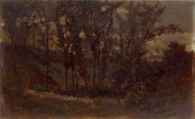 無題（森の風景、手前に倒木、奥に民家） 作： Edward Mitchell Bannister