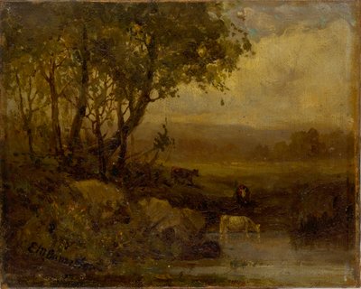 無題（風景、川岸、3頭の牛） 作： Edward Mitchell Bannister