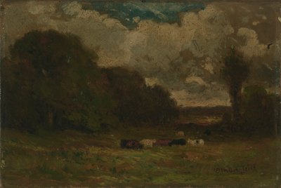 無題（牛と木々のある風景） 作： Edward Mitchell Bannister