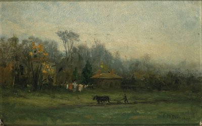 無題（畑を耕す人のいる風景） 作： Edward Mitchell Bannister