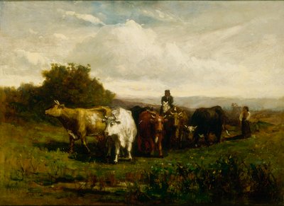 無題（馬に乗った男、牛を駆る徒歩の女） 作： Edward Mitchell Bannister