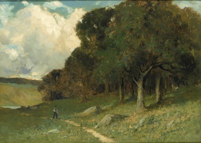無題（木々を背景に道を行く男） 作： Edward Mitchell Bannister