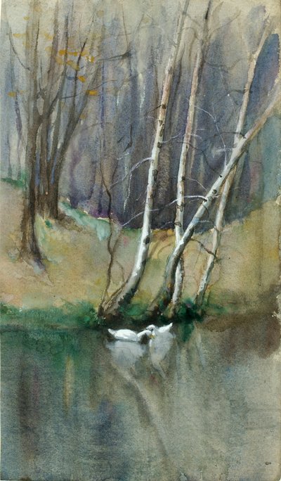 白樺の木とアヒルの無題の木のシーン、n.d. 作： Edward Mitchell Bannister