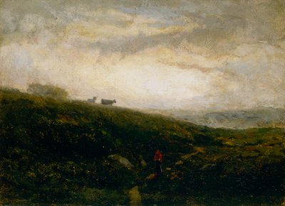丘の中腹を下る無題の牛、1881年。 作： Edward Mitchell Bannister