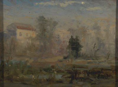 背景に家がある無題の風景、n.d. 作： Edward Mitchell Bannister