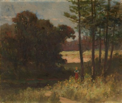 木と女性のいる無題の風景、1894年。 作： Edward Mitchell Bannister