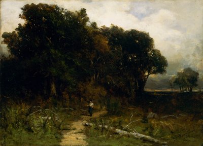 無題の風景、小道の木こり、1879 年。 作： Edward Mitchell Bannister