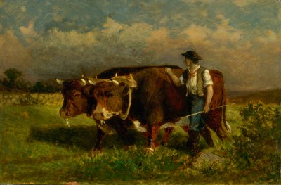 2頭の牛を連れた無題の男、1869年。 作： Edward Mitchell Bannister