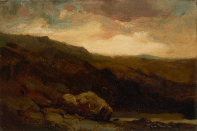 前景に岩と小川がある無題の山岳風景、n.d. 作： Edward Mitchell Bannister