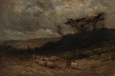 羊を連れた無題の羊飼い、1877年。 作： Edward Mitchell Bannister