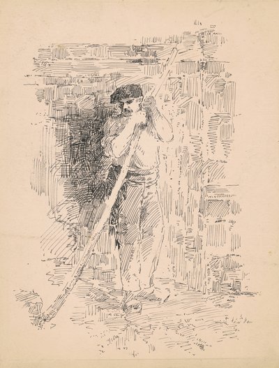 立っている雄の農民、1878年頃（織り紙にペンと黒のインク） 作： Edward Moran