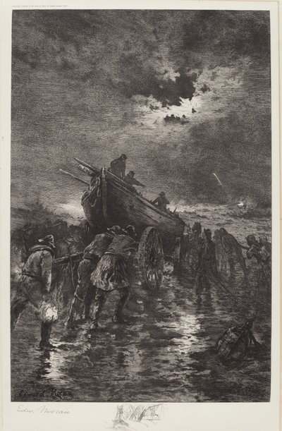 無題 (ドーリーの進水/レスキュー/難破船) 作： Edward Moran