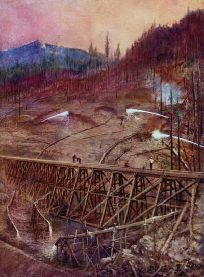 油圧水門による鉄道架台の充填 (カラーリソ) 作： Edward Parick Kinsella