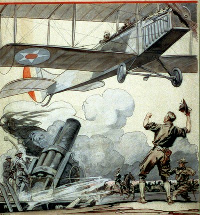 飛行機、大砲の銃、兵士の 作： Edward Penfield